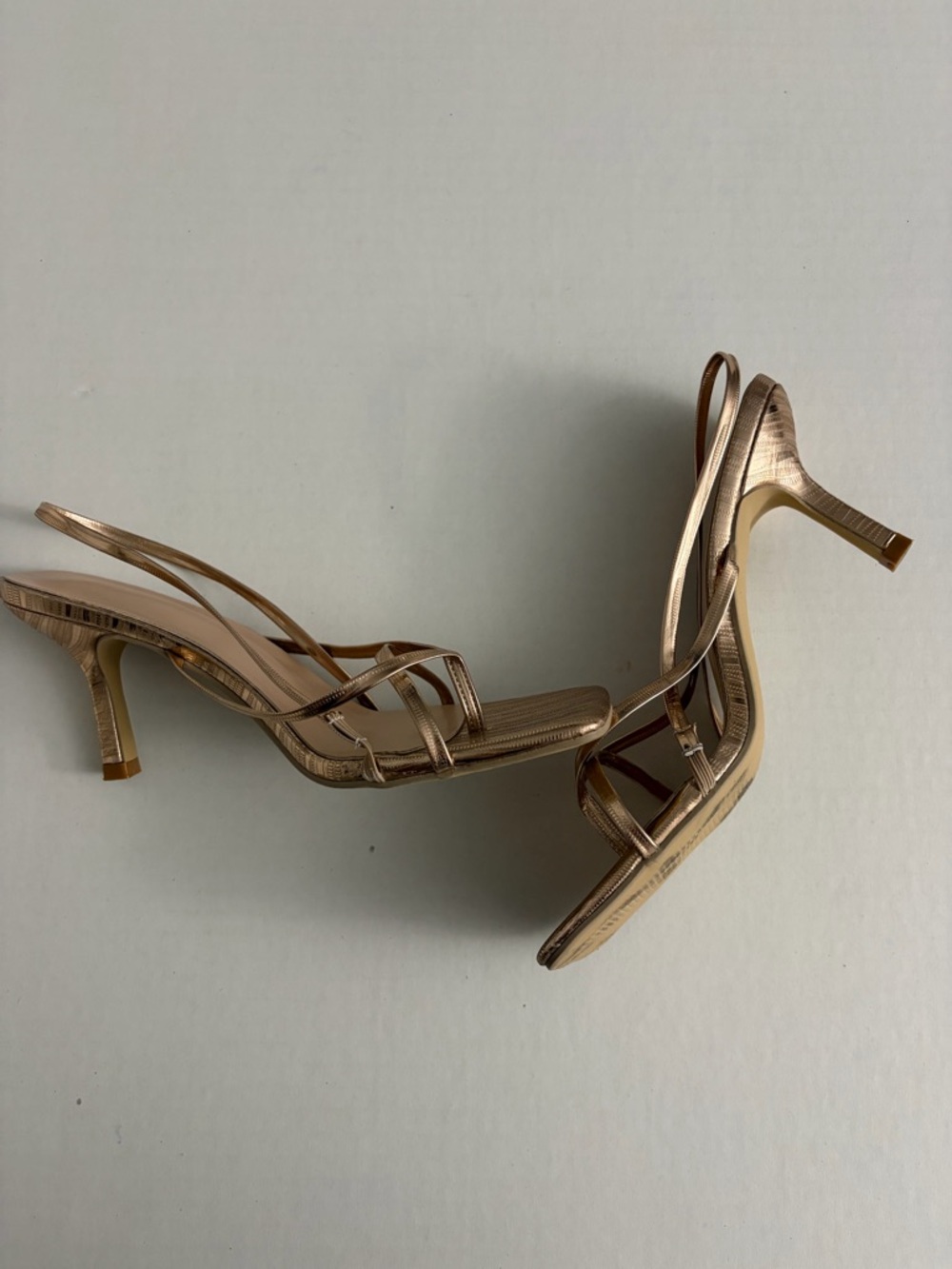 Strappy Metallic Slingback Heels in Rose Gold